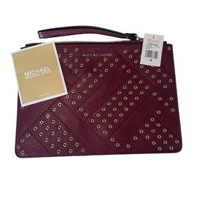 Michael Kors Jet Set Travel zip clutch leather burgundy minimalist designer